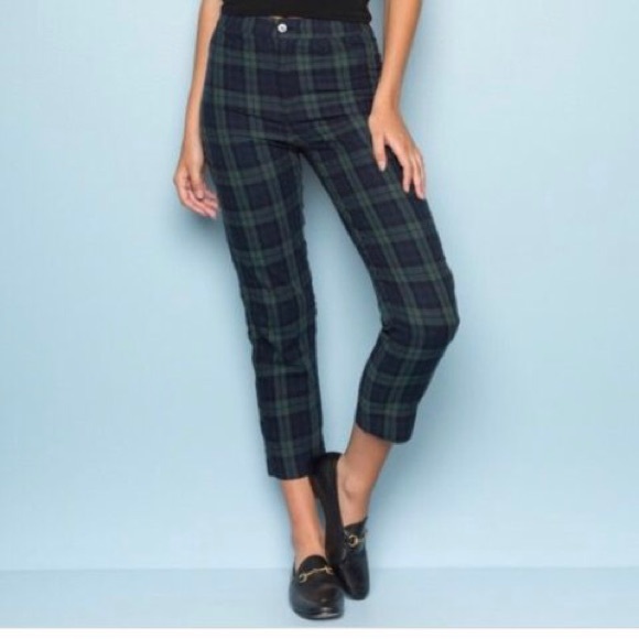 green plaid high waisted pants